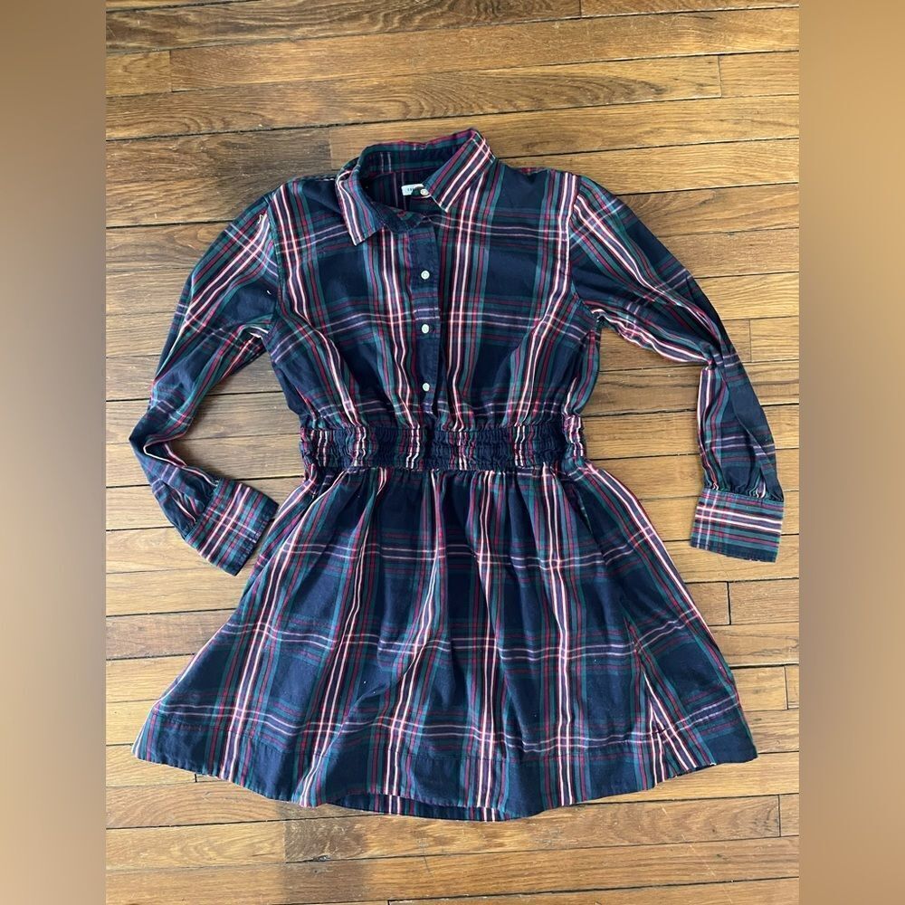 Free Assembly women’s Large plaid dress ruched waist button front 100% COTTON